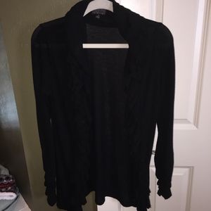 black ruffled cardigan